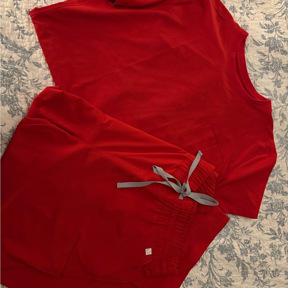 Red Resurge scrub set- wide leg, high waist crystal pant & Citrine top (3X)